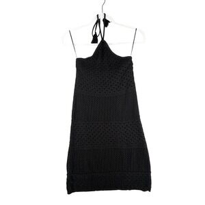 Old Navy Crochet Halter‎ Mini Dress Lined Womens XSmall Black Tassel Knit Boho